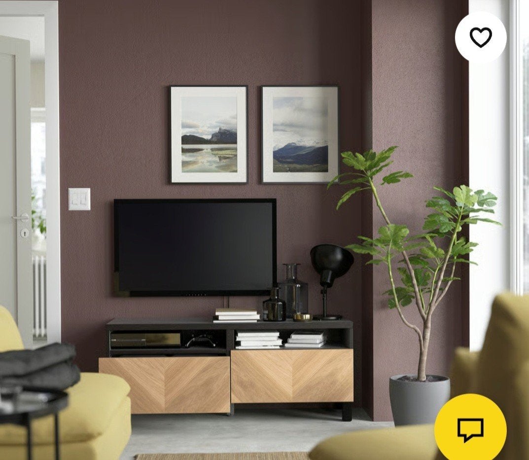IKEA BESTÅ TV-meubel met lades, zwartbruin/eikenpatroon, Ophalen, 100 tot 150 cm, Modern, Scandinavisch, Zo goed als nieuw