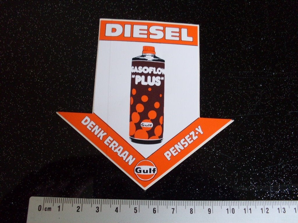 sticker Gulf logo diesel denk eraan gasoflow plus pensez-y, Verzamelen, Verzenden, Zo goed als nieuw, Bedrijf of Vereniging