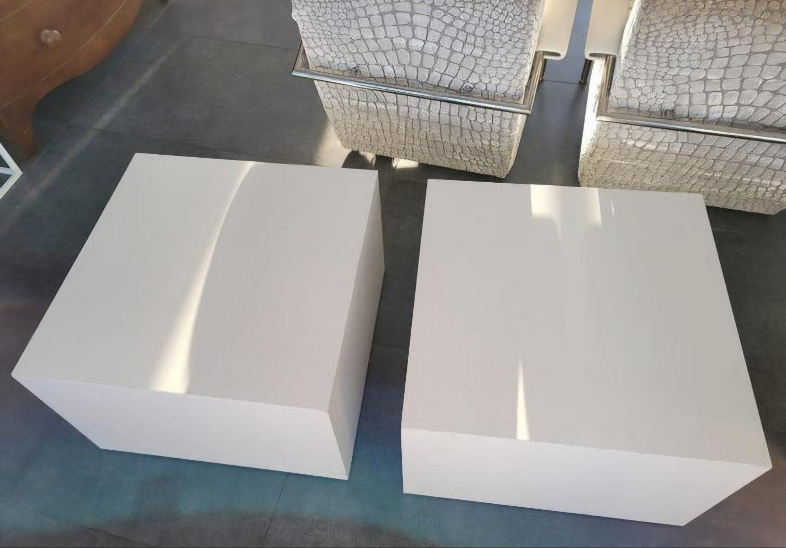 2 Salontafels hoogglans wit 60x60 cm met wieltjes - Gebruikt, Ophalen, Gebruikt, 50 tot 100 cm, Vierkant