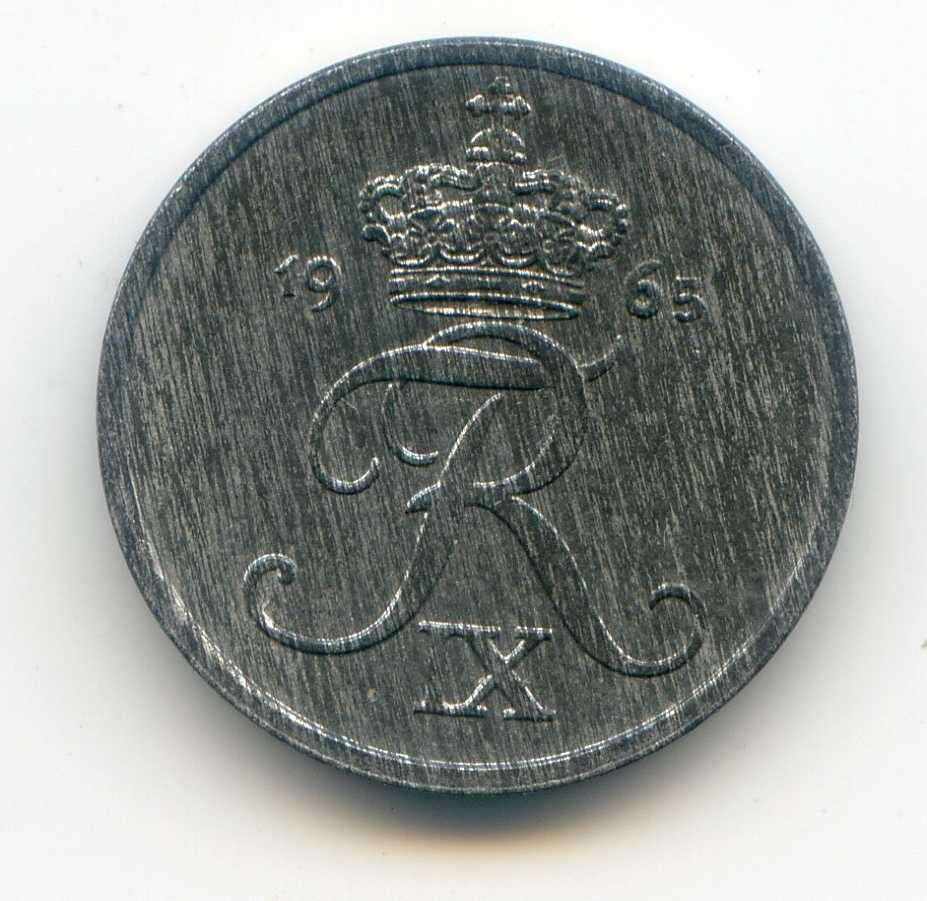 Denemarken 1 Ore 1965 - 5 Jaartal Groter en Lager, Ophalen of Verzenden, Overige landen