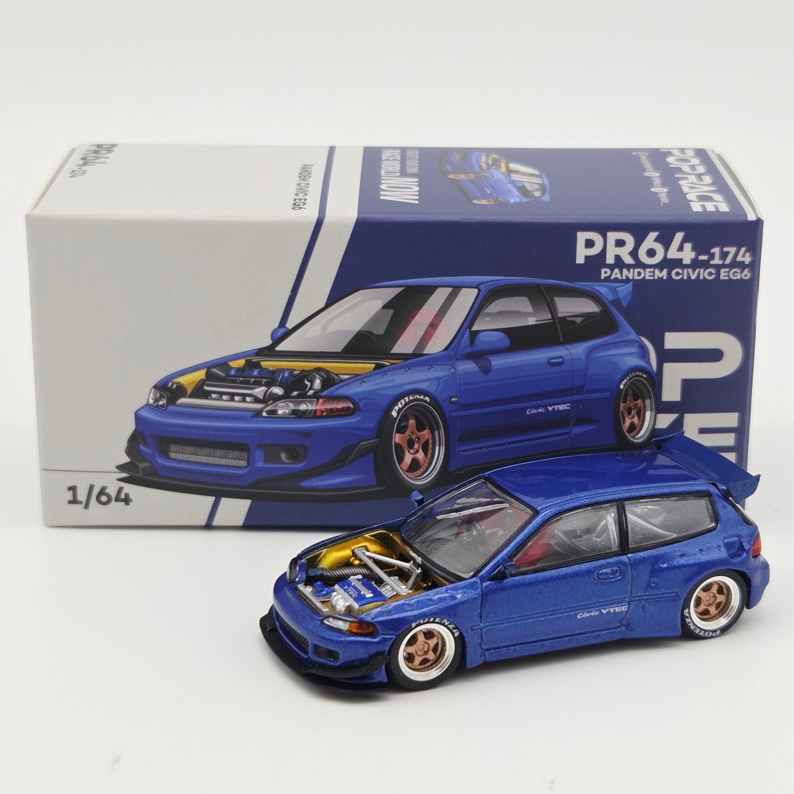 Pop Race – Pandem Civic EG6, metallic blue with open hood, Mymodelcar@outlook.com, Auto, Ophalen of Verzenden, Pop Race