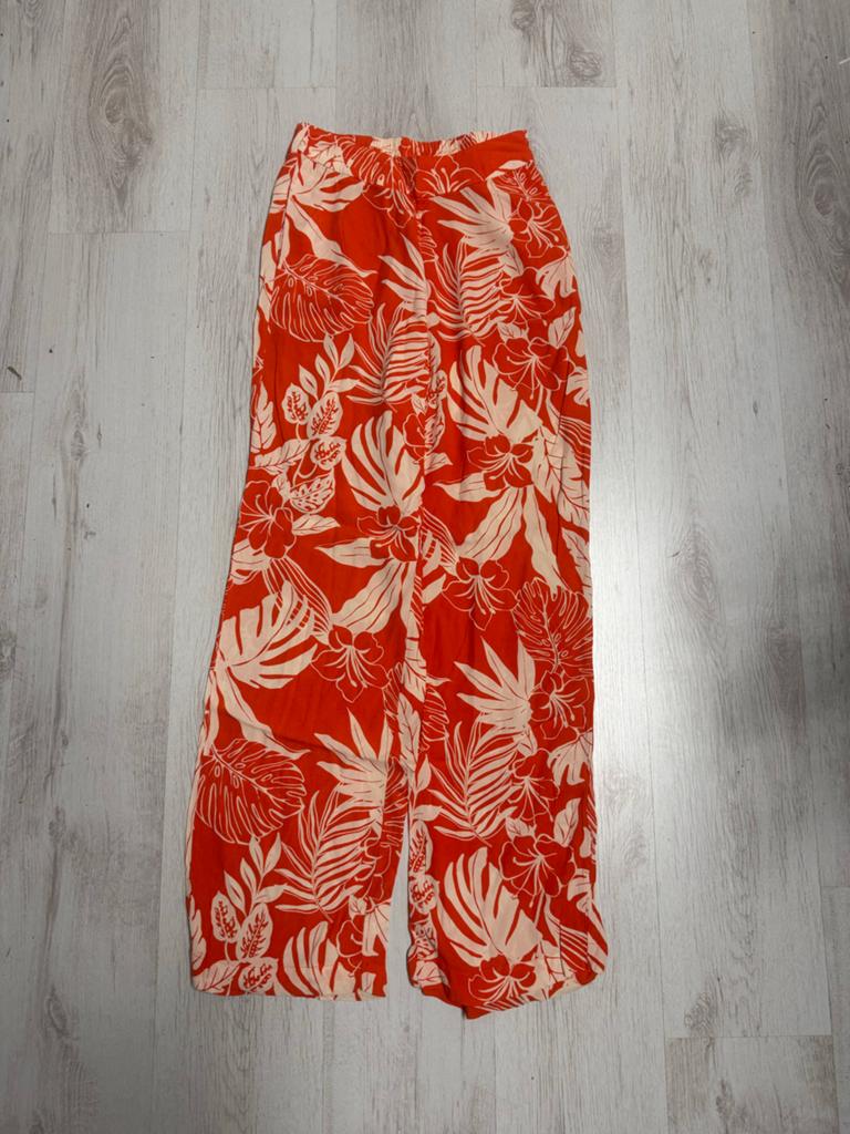 MNG Mango Oranje Broek met Tropische Print Maat S, Kleding | Dames, Rokken, Ophalen of Verzenden, Zo goed als nieuw, Maat 36 (S)