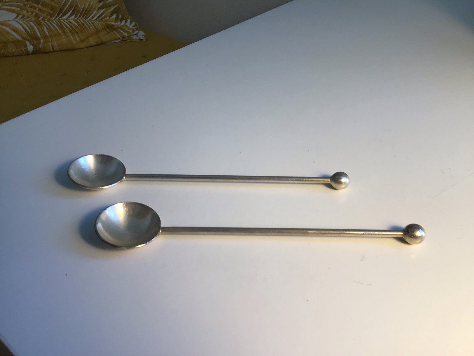 2 verzilverde  lepels met bolletje D E vintage lang 14 cm, Antiek en Kunst, Ophalen of Verzenden