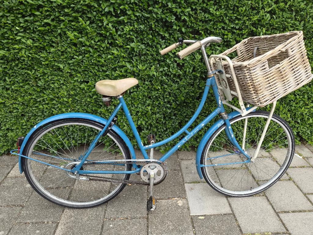 Blauwe Cortina omafiets met voorrek en mand, Terugtraprem, Gebruikt, 57 tot 61 cm, Ophalen