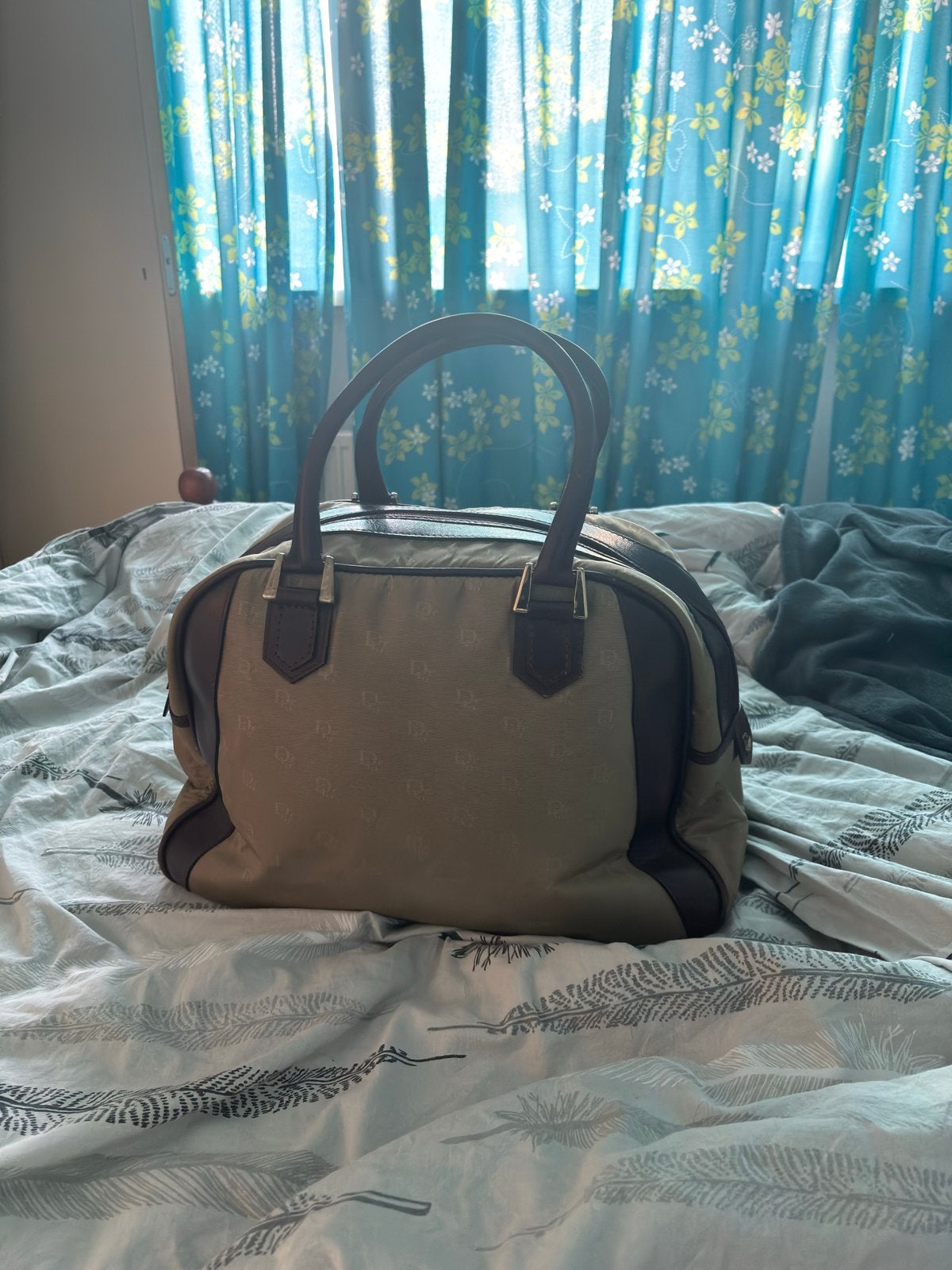 Christian Dior Vintage Boston Tas - Beige/Bordeaux, Ophalen of Verzenden, Gebruikt, Beige, Handtas
