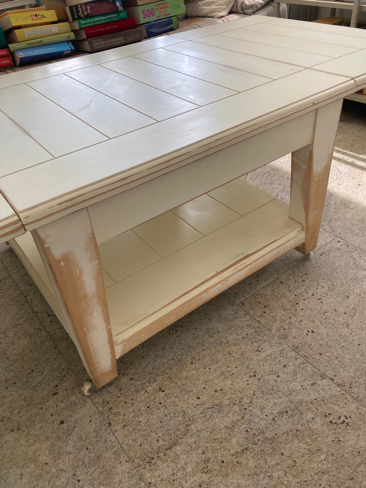 Salontafel uittrekbaar riviera maison wit, Ophalen, Gebruikt, 100 tot 150 cm, 50 tot 100 cm