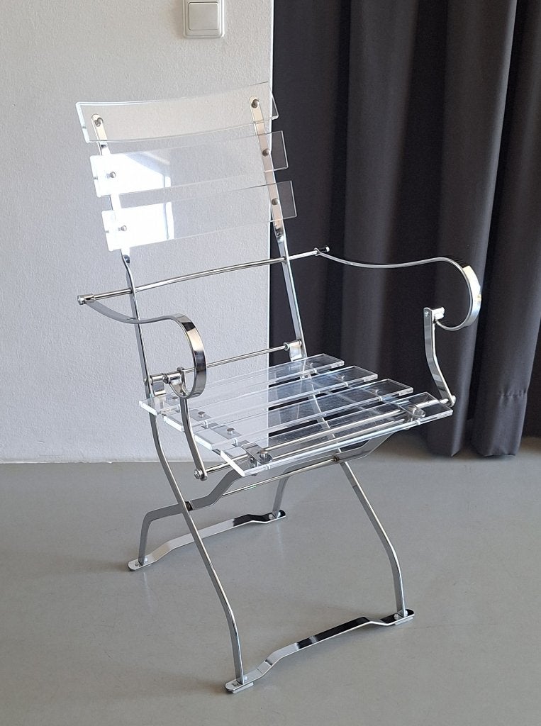 vintage design klapstoel chroom frame met plexiglazen latten, Ophalen, Overige kleuren, Overige materialen, Eén