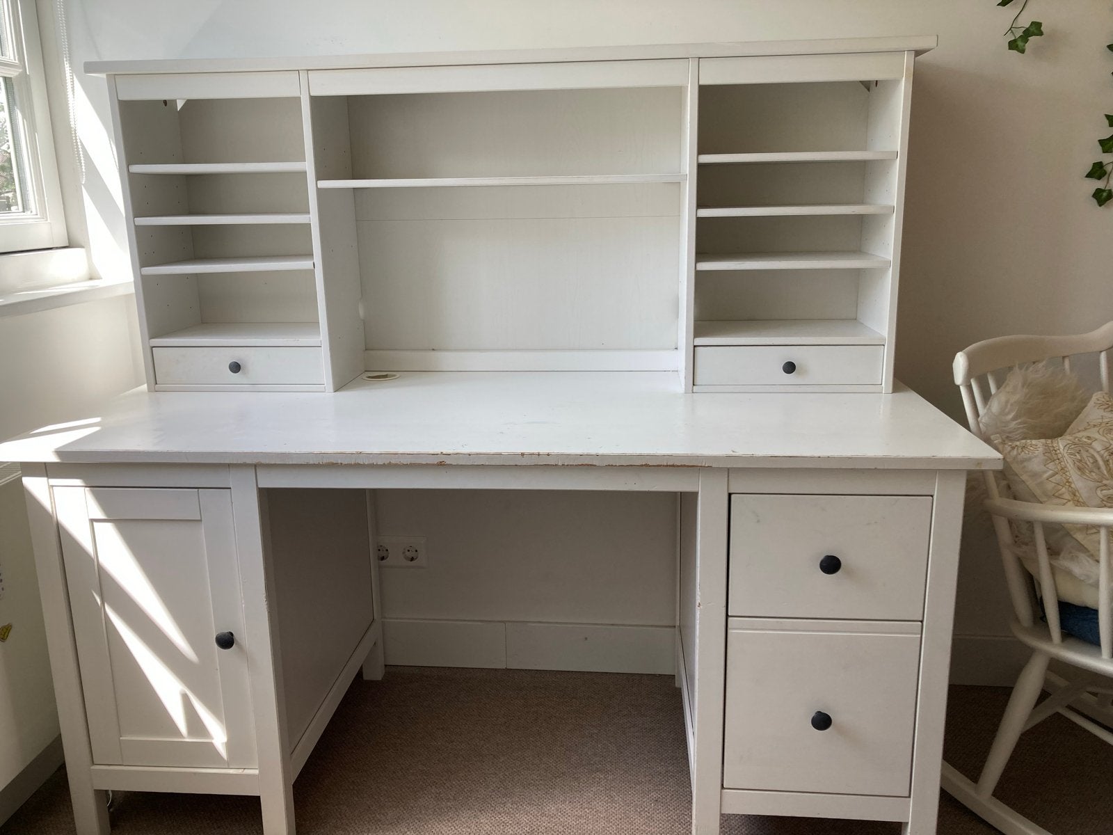 Wit Ikea Hemnes bureau met opzetstuk - IKEA, Ophalen, Gebruikt, IKEA, Computerbureau