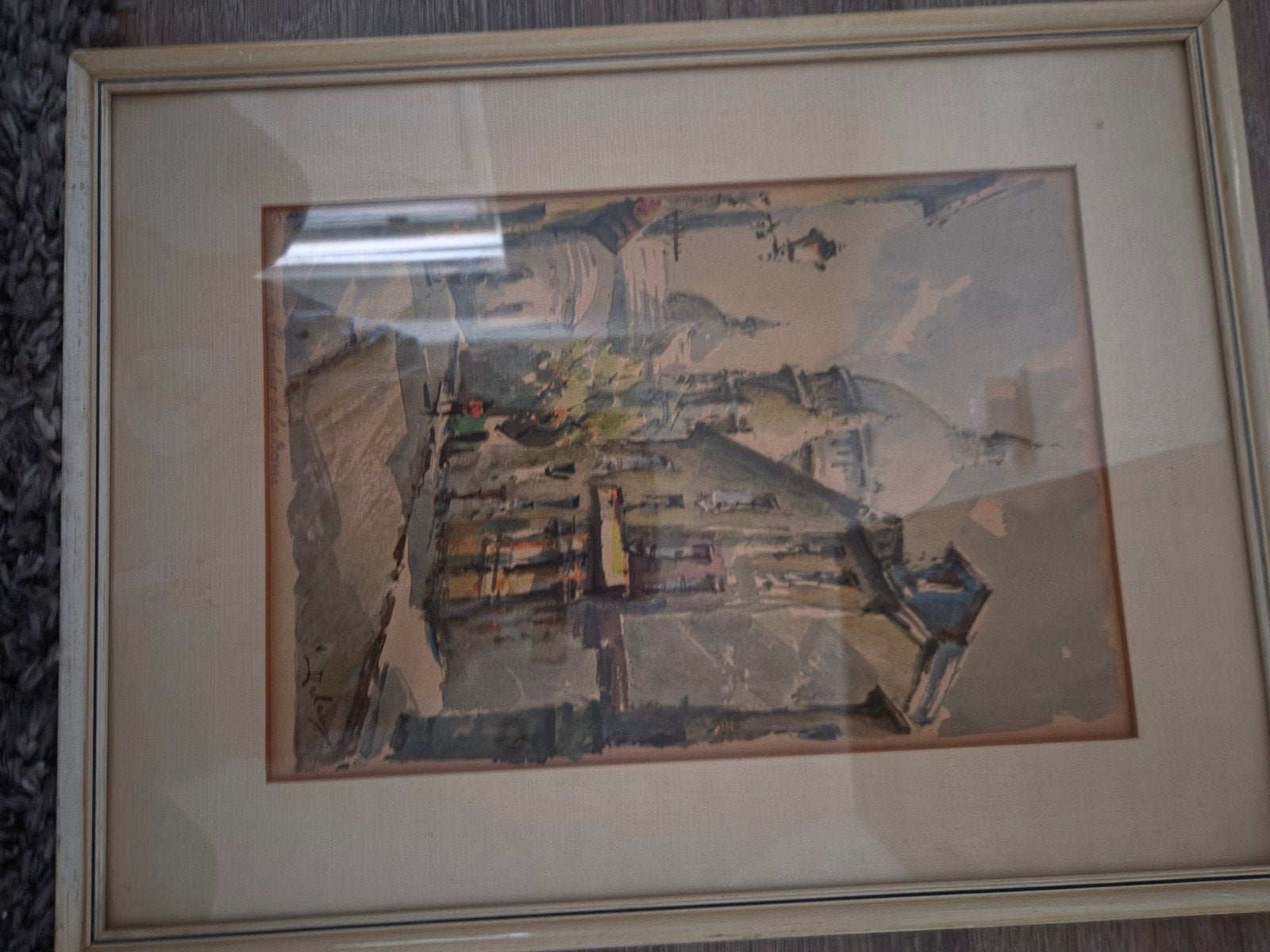 Oude Stadsgezicht Aquarel - Gesigneerd en Ingelijst, Ophalen, Gesigneerd, Klassiek, Aquarel