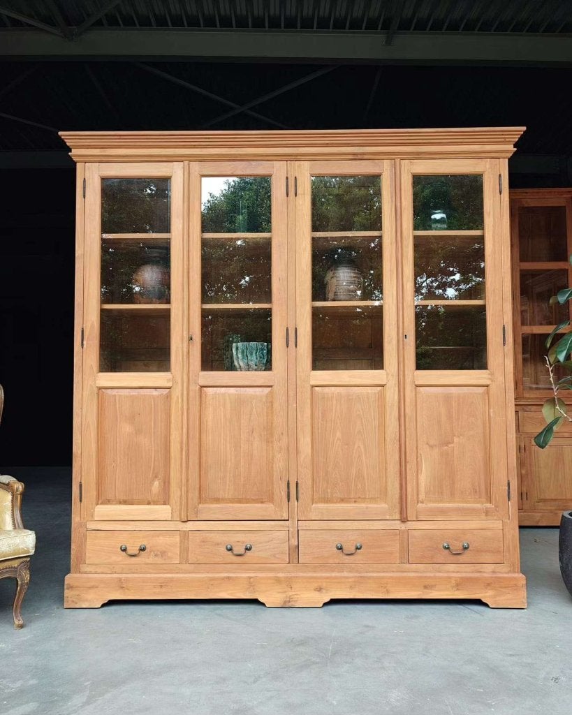 Grote teakhouten winkelkast | Servieskast | Keukenkast #4992, Glas, Gebruikt, Met deur(en), -