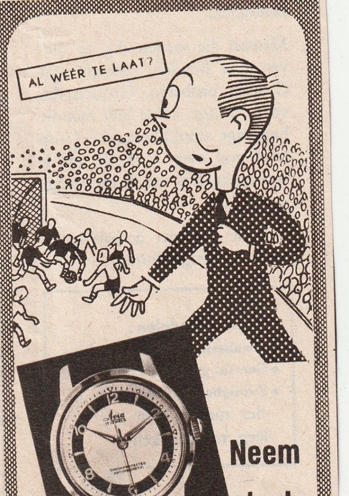 Retro reclame 1957 Avia horloge voor voetbal scheidsrechter, Verzenden, Overige typen