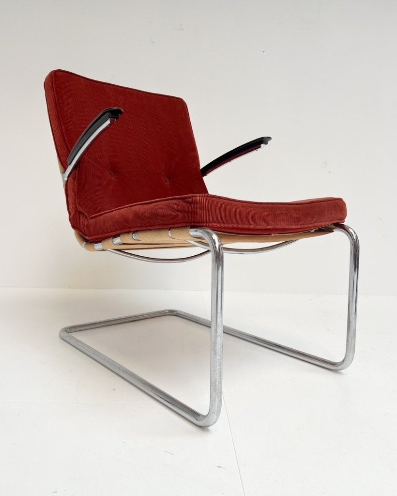 Gispen 411 fauteuil uit de 1930's, Metaal, Gebruikt, Design, 75 tot 100 cm