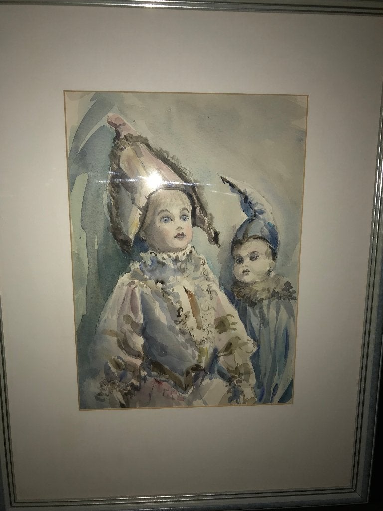 aquarel poppen speelgoed, Ophalen of Verzenden, Origineel werk, Overige onderwerpen, Papier
