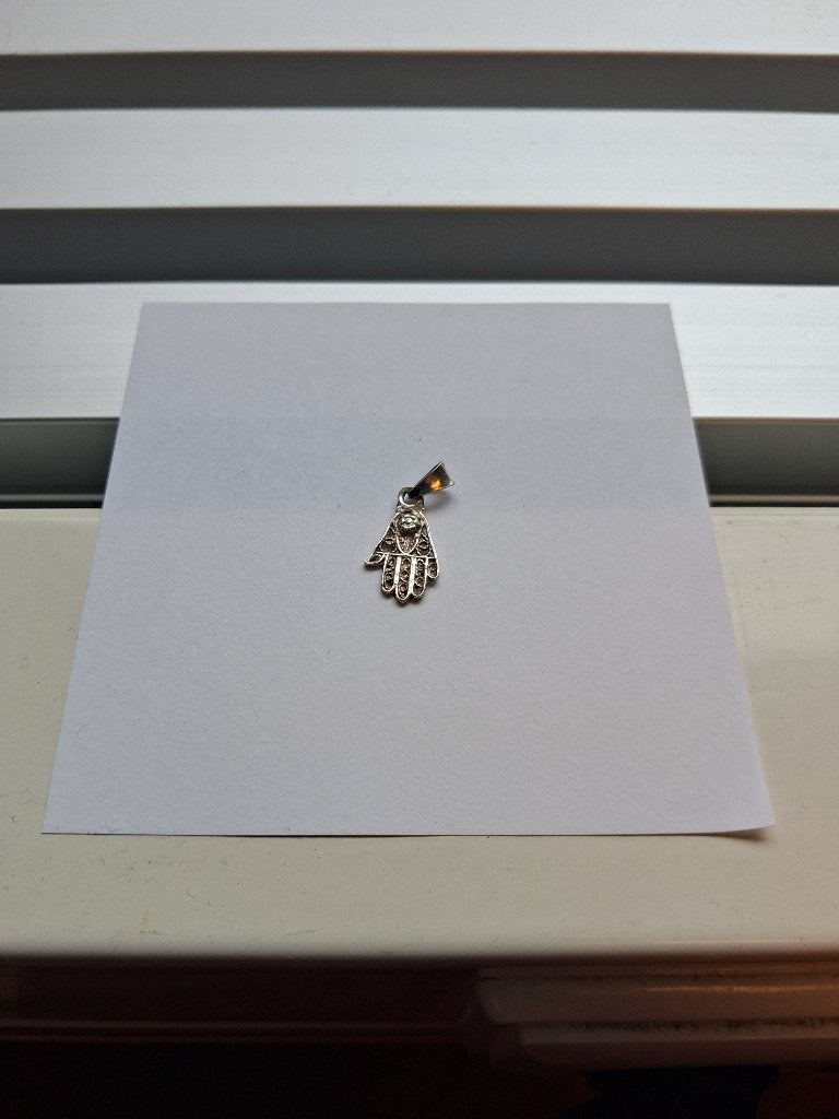 Zilveren Hamsa Hand Hanger - Bescherming & Geluk, Ophalen, Gebruikt, Overige voorstellingen, Zilver