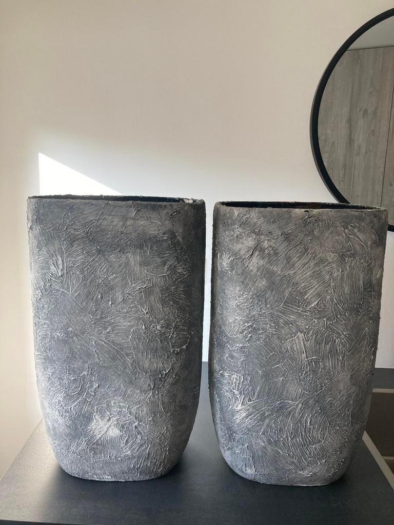 Gerepareerde bloempotten grijs, Tuin en Terras, Bloempotten, Ophalen, Gebruikt, Binnen, Minder dan 25 cm