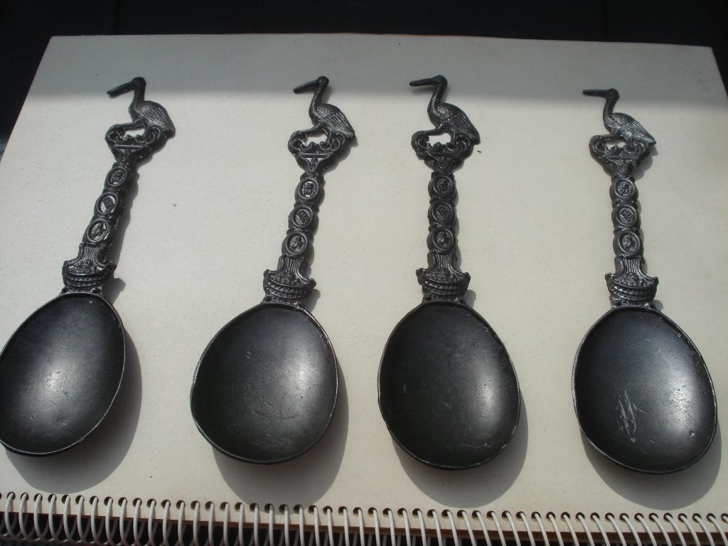 4 OUDE TINNEN LEPELS, Ophalen of Verzenden