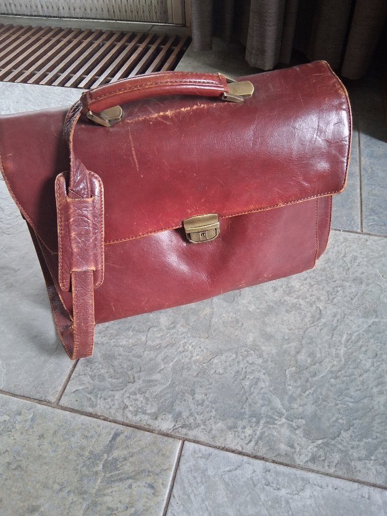 Leren schooltas, Ophalen, Bruin, Aktetas of Boekentas, Leer