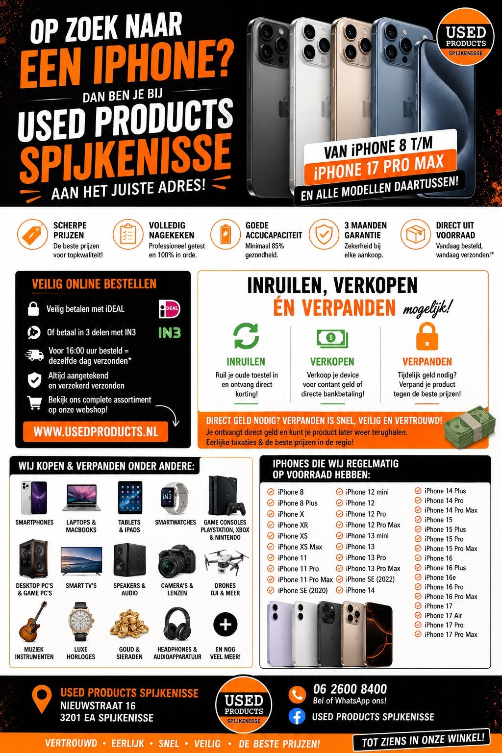 Used Products Spijkenisse: iPhones, inruil, verkoop & verpan, Telecommunicatie, Mobiele telefoons | Apple iPhone, 512 GB, Overige modellen