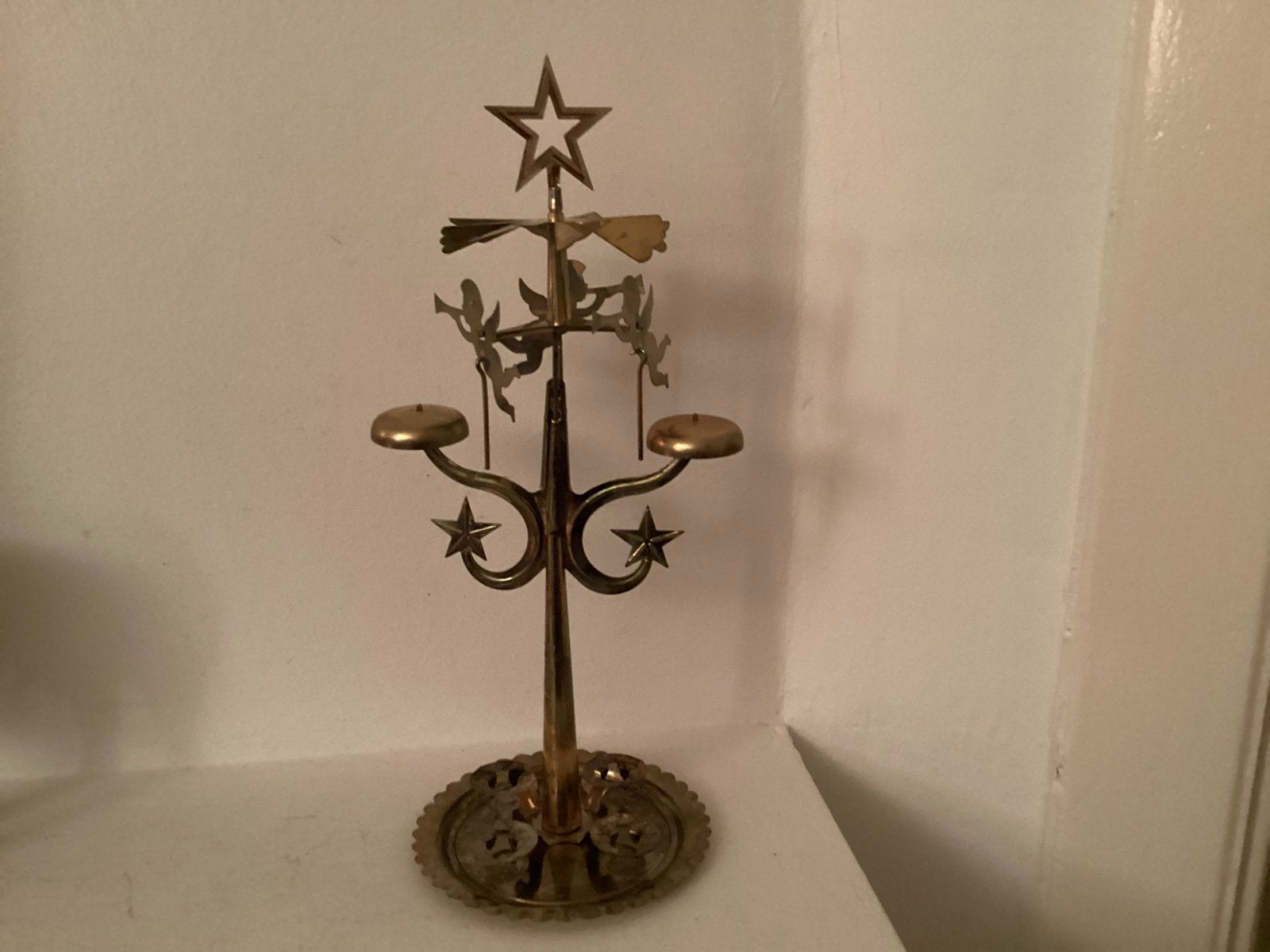 Vintage Kerst Carrousel Kandelaar Engelen Koper, Ophalen of Verzenden, Koper of Brons