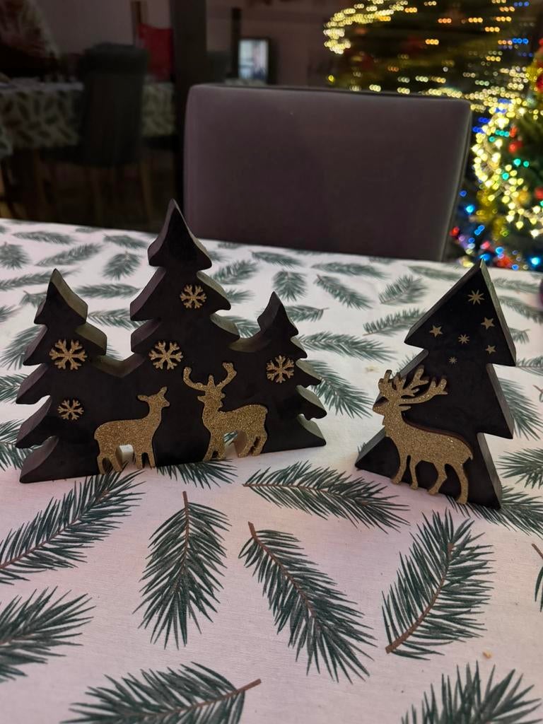 Houten kerstdecoratie met rendieren - set van 2, Ophalen of Verzenden, Zo goed als nieuw