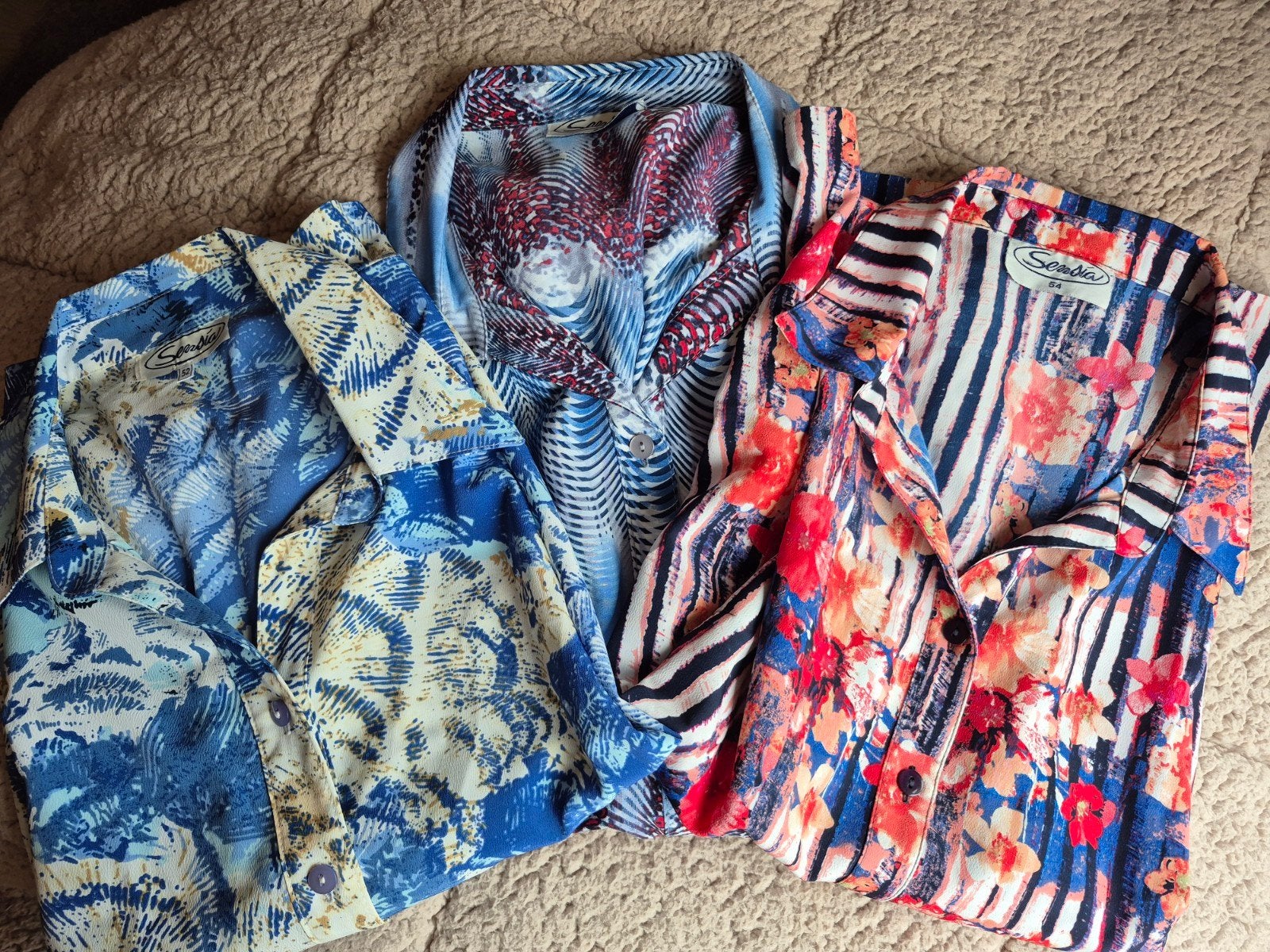 3 Sensia dames blouses met korte mouw., Blauw, Maat 46/48 (XL) of groter, Gedragen, Sensia