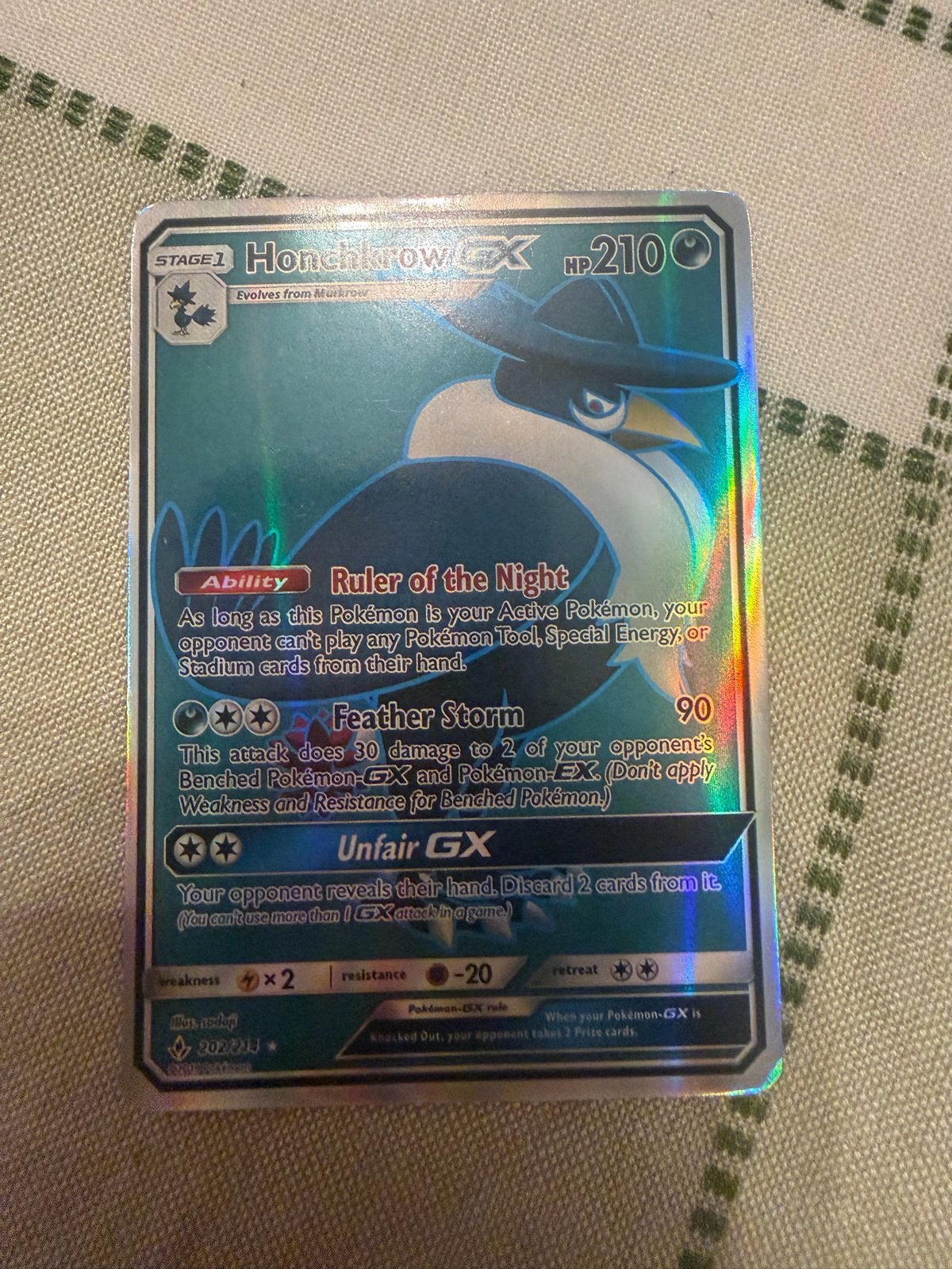 Honchkrow GX Pokémon Kaart -, Ophalen of Verzenden, Zo goed als nieuw, Losse kaart, Foil