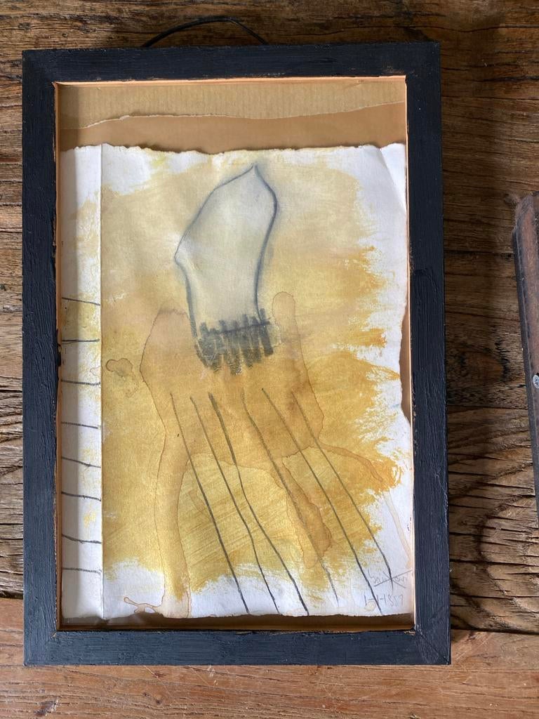 Ingelijste abstracte tekening, gesigneerd en gedateerd, Antiek en Kunst, Ophalen of Verzenden