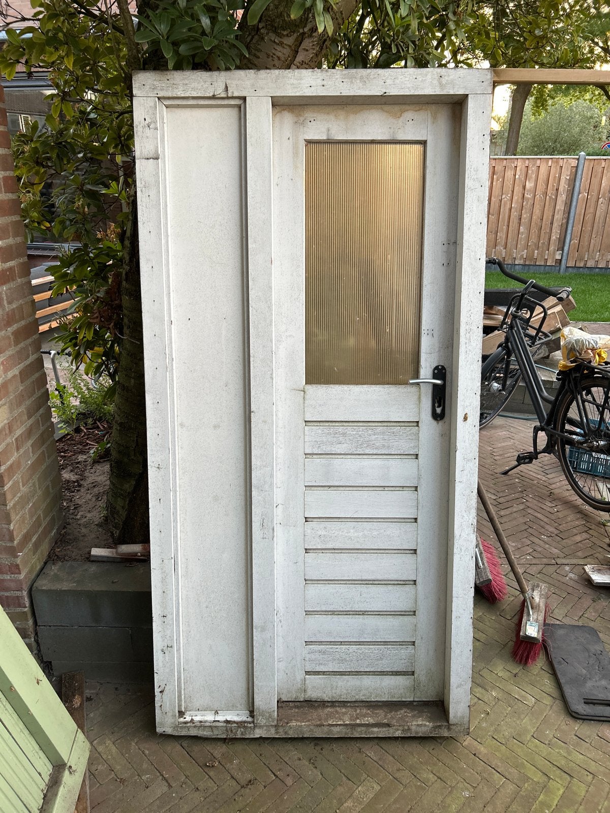 Hardhouten kozijn met deur 200x100 cm, Gebruikt, Buitendeur, 200 tot 215 cm, Hout