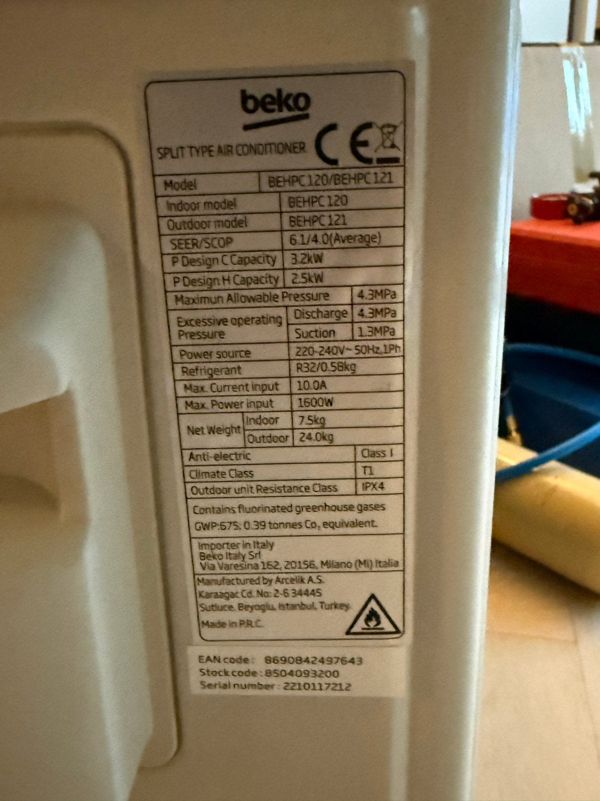 Nieuwe Beko Split Airco met WiFi - Moet gevuld worden, Ophalen, Minder dan 60 m³, Nieuw, Koelen en Ontvochtigen