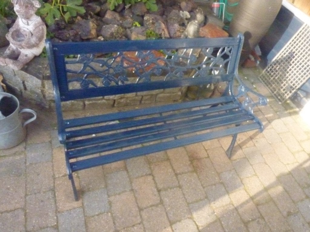 smeedijzeren tuinbankje met hardhouten latten 110 cm, Ophalen, Gebruikt, Hout