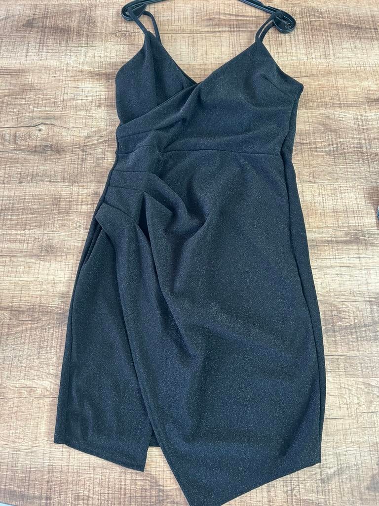 Zwart glitter jurkje S/M, Zwart, Ophalen of Verzenden, Zo goed als nieuw, Maat 36 (S)