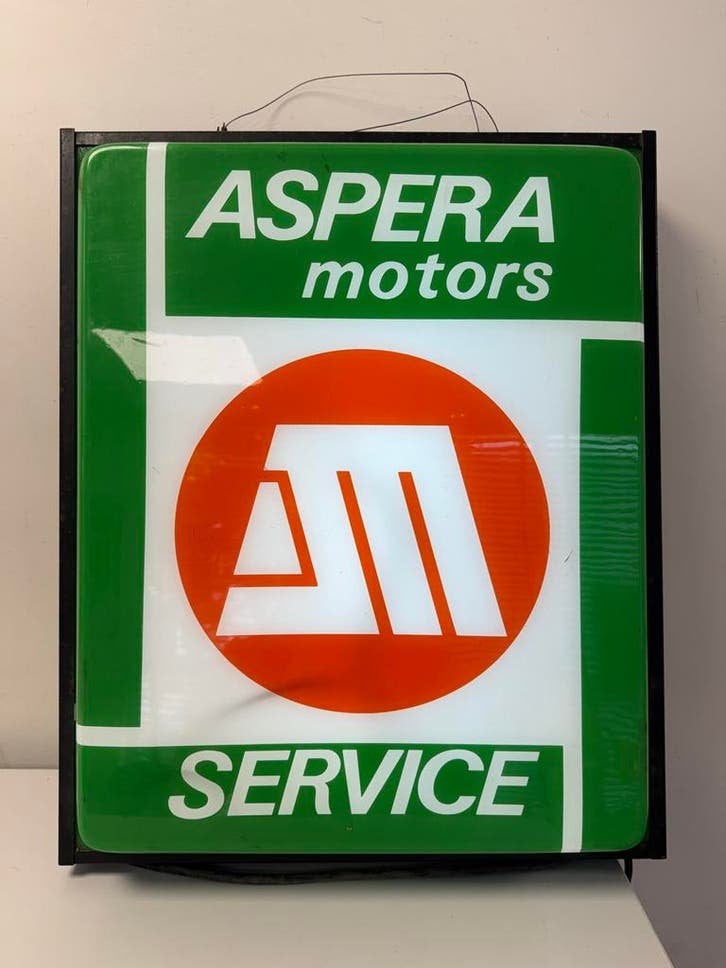Vintage Aspera Motors Service Lichtbak - Uniek Reclamebord, Ophalen, Gebruikt, ., Lichtbak of (neon) lamp