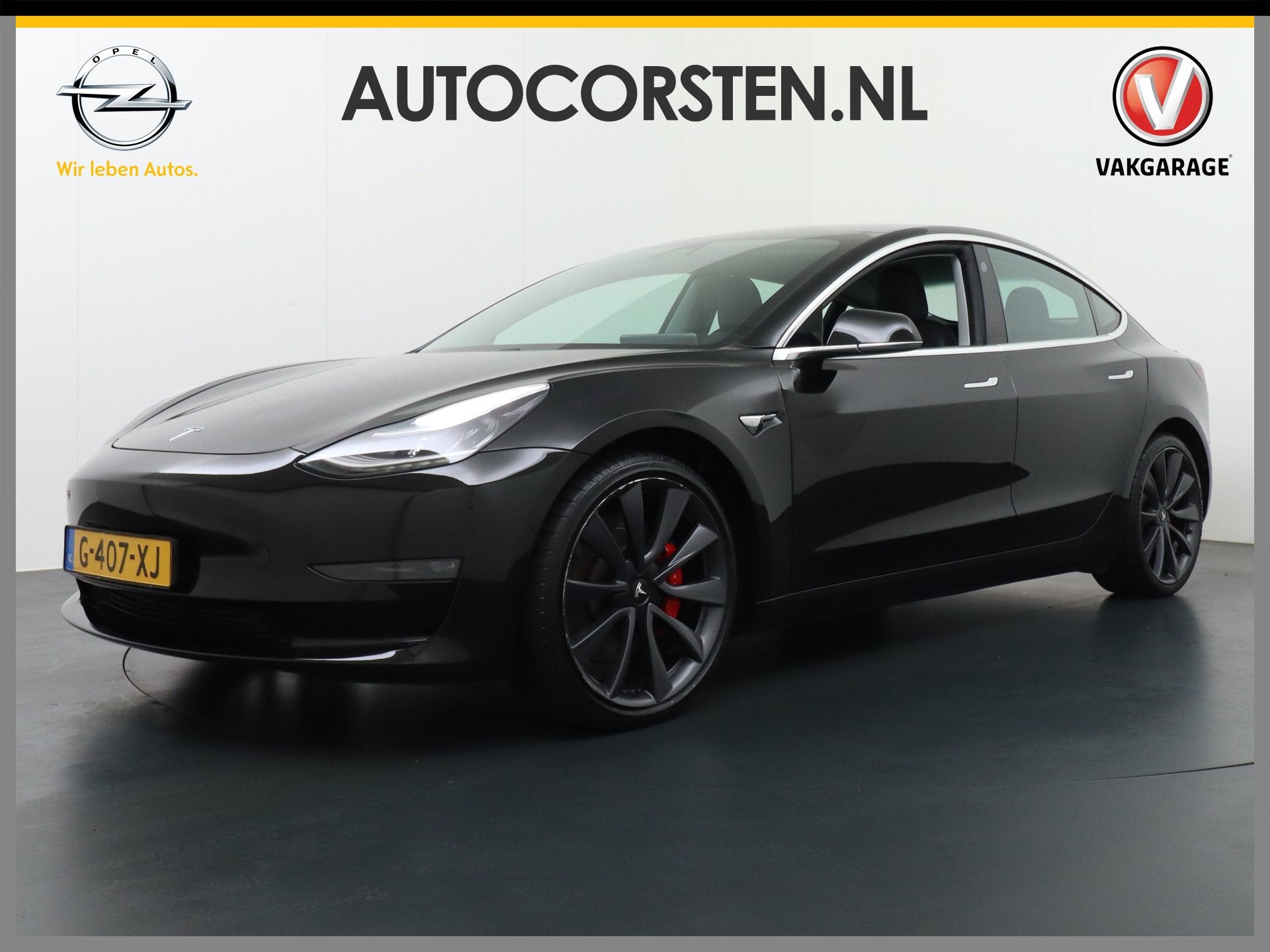 Tesla Model 3 Performance 513pk 0-100kmh in 3,4 sec. 20"lm F, Auto's, Zwart, 513 pk, Verwarmde buitenspiegels, 84 €/maand