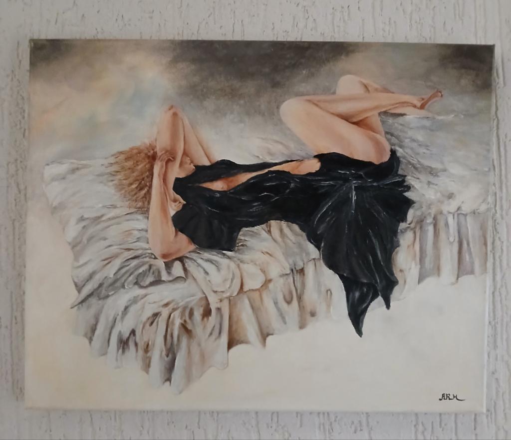Dromerig meisje - Schilderij door A. Havenith, Ophalen