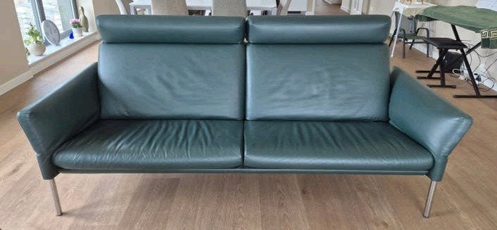 Jori Tosca 3-zitsbank Groen Leer  Verstelbare Arm- & Hoofdst, Huis en Inrichting, Ophalen, Driepersoons, Zo goed als nieuw, Modernistisch, Art Deco, Industrieel