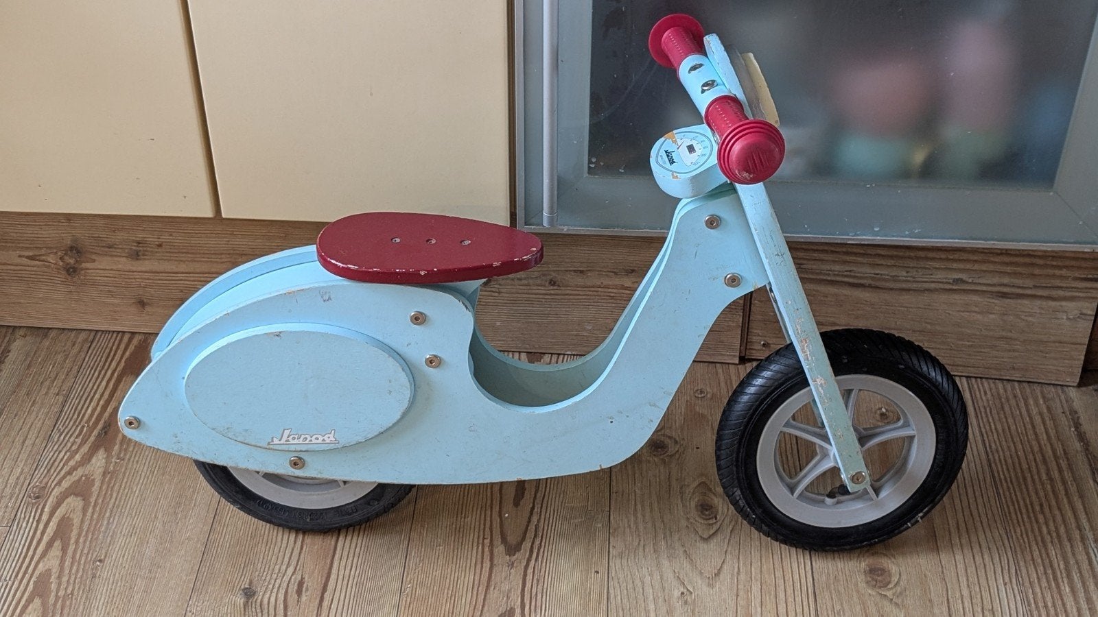Janod Houten Loopfiets Scooter Blauw, Ophalen, Gebruikt, Loopfiets