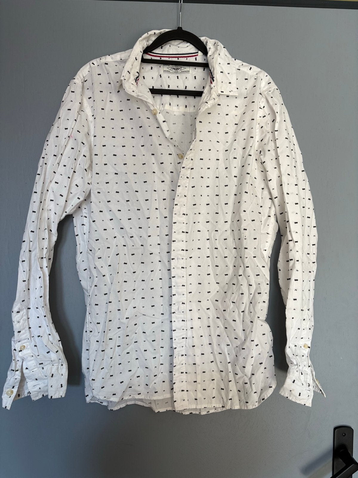 Wit overhemd met print - Product, Ophalen of Verzenden, Gedragen, Wit, Halswijdte 41/42 (L)