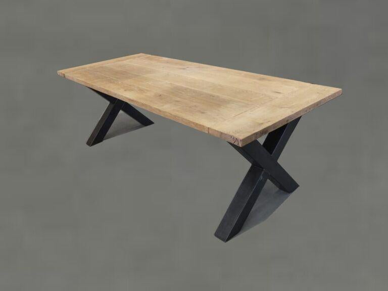 Robuuste eiken vergadertafel met metalen poot, Huis en Inrichting, 100 tot 150 cm, Eikenhout, Ophalen of Verzenden, Rechthoekig