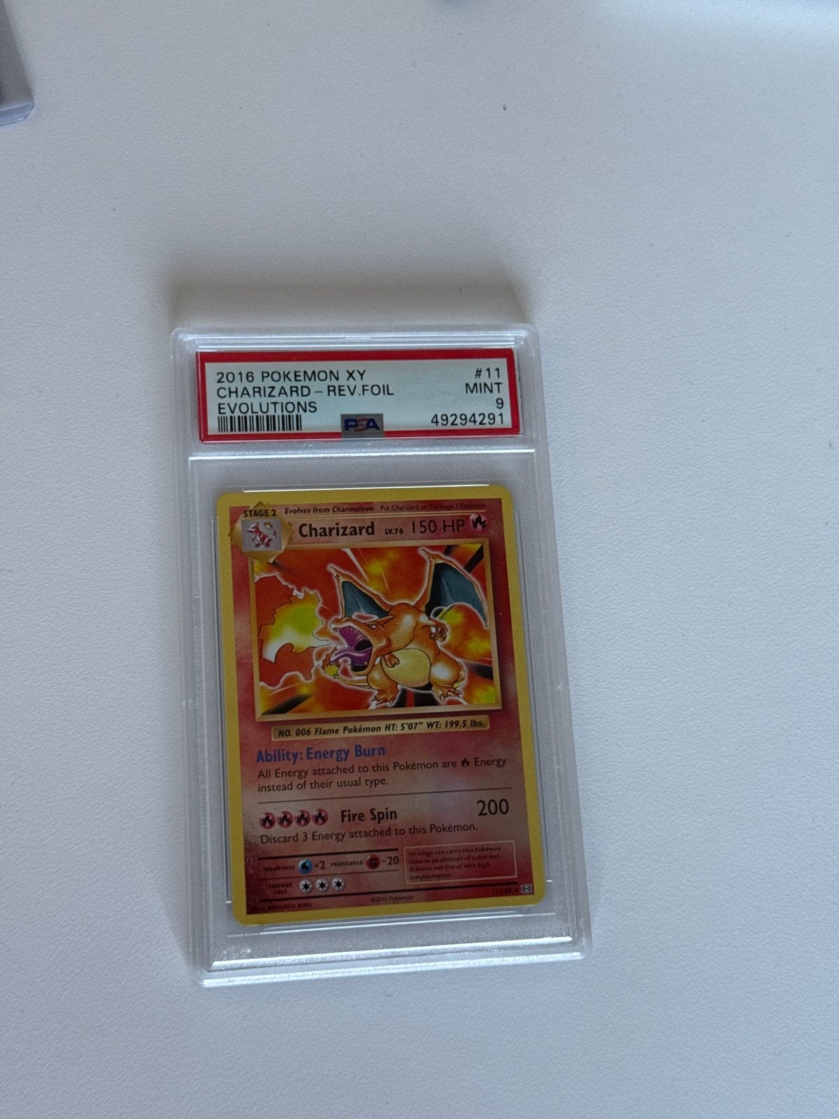 PSA 9 MINT Charizard 2016 Pokémon XY Evolutions Reverse Foil, Hobby en Vrije tijd, Verzamelkaartspellen | Pokémon, Ophalen of Verzenden