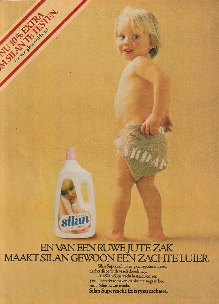 Retro reclame 1980 Silan superzacht jongetje jute doek, Verzamelen, Retro, Verzenden, Overige typen