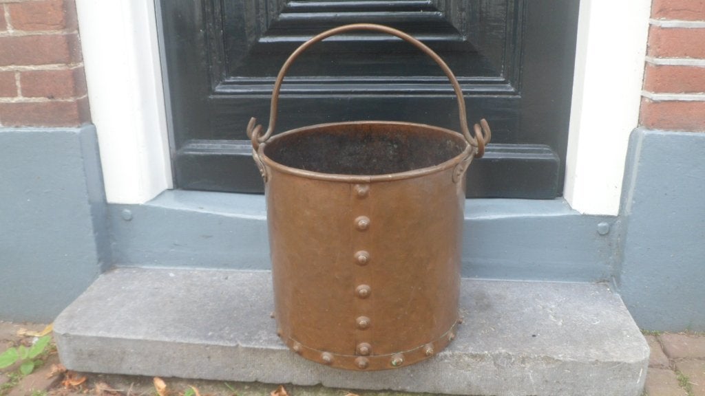 Zware koperen ketel bak houtbak 32 cm. roodkoper klinknagels, Ophalen of Verzenden, Koper