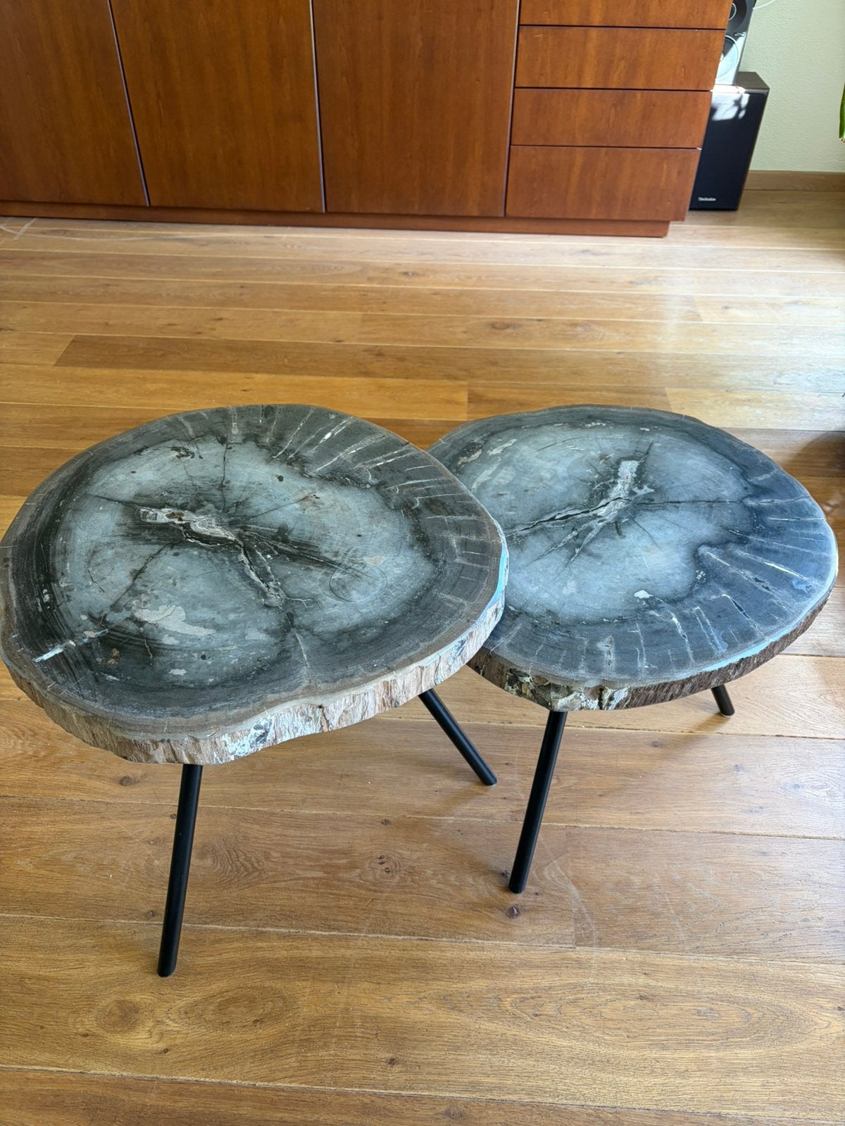 Versteend houten salontafels, Ophalen, Rond, 50 tot 100 cm, Zo goed als nieuw