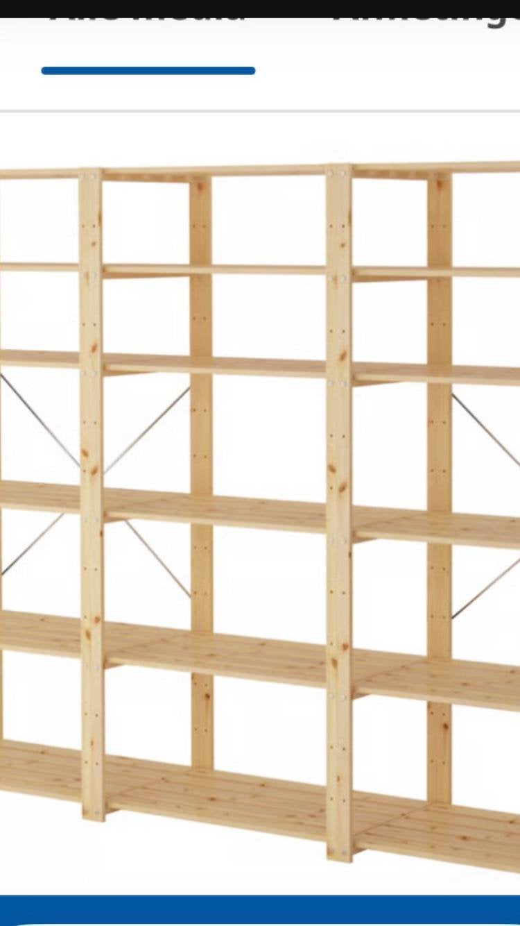Houten stellingkast met 5 staanders en 16 planken, Ophalen, Gebruikt