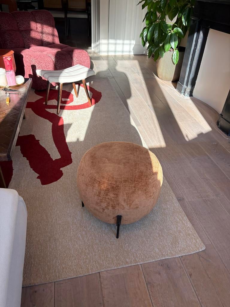 Stijlvolle poef - Nieuwstaat - Terracotta/(donker)oranje, Minder dan 50 cm, Rond, Minder dan 50 cm, Ophalen of Verzenden