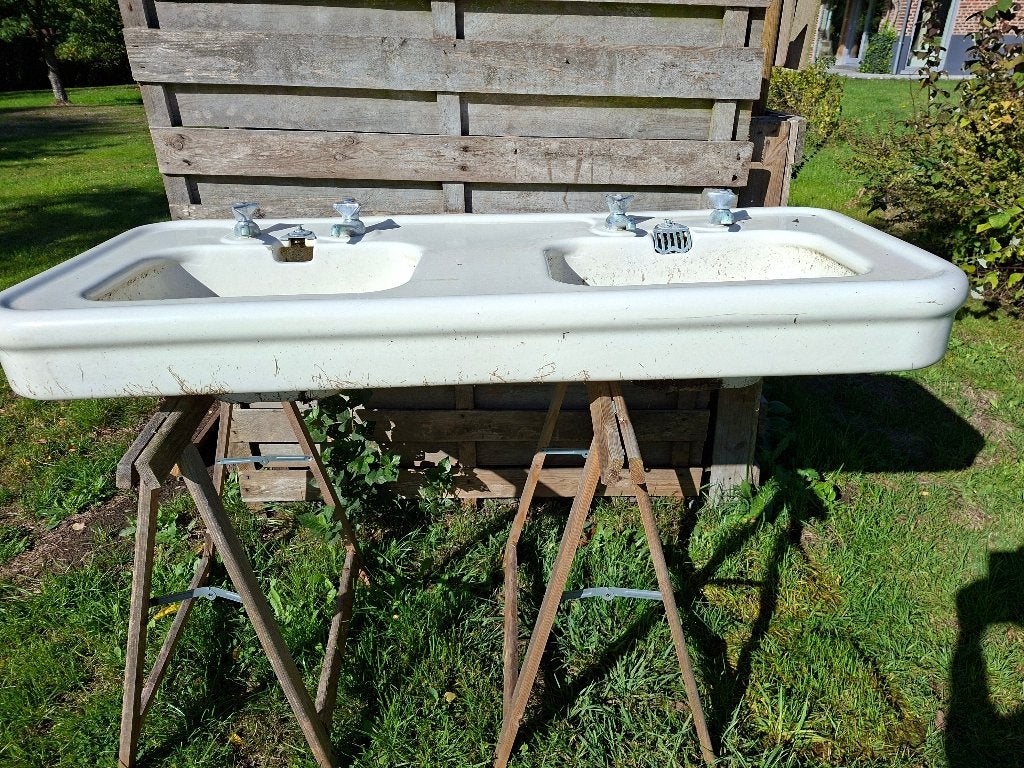 Vintage dubbele wasbak met kranen, Ophalen, Gebruikt, 100 tot 150 cm, Minder dan 100 cm