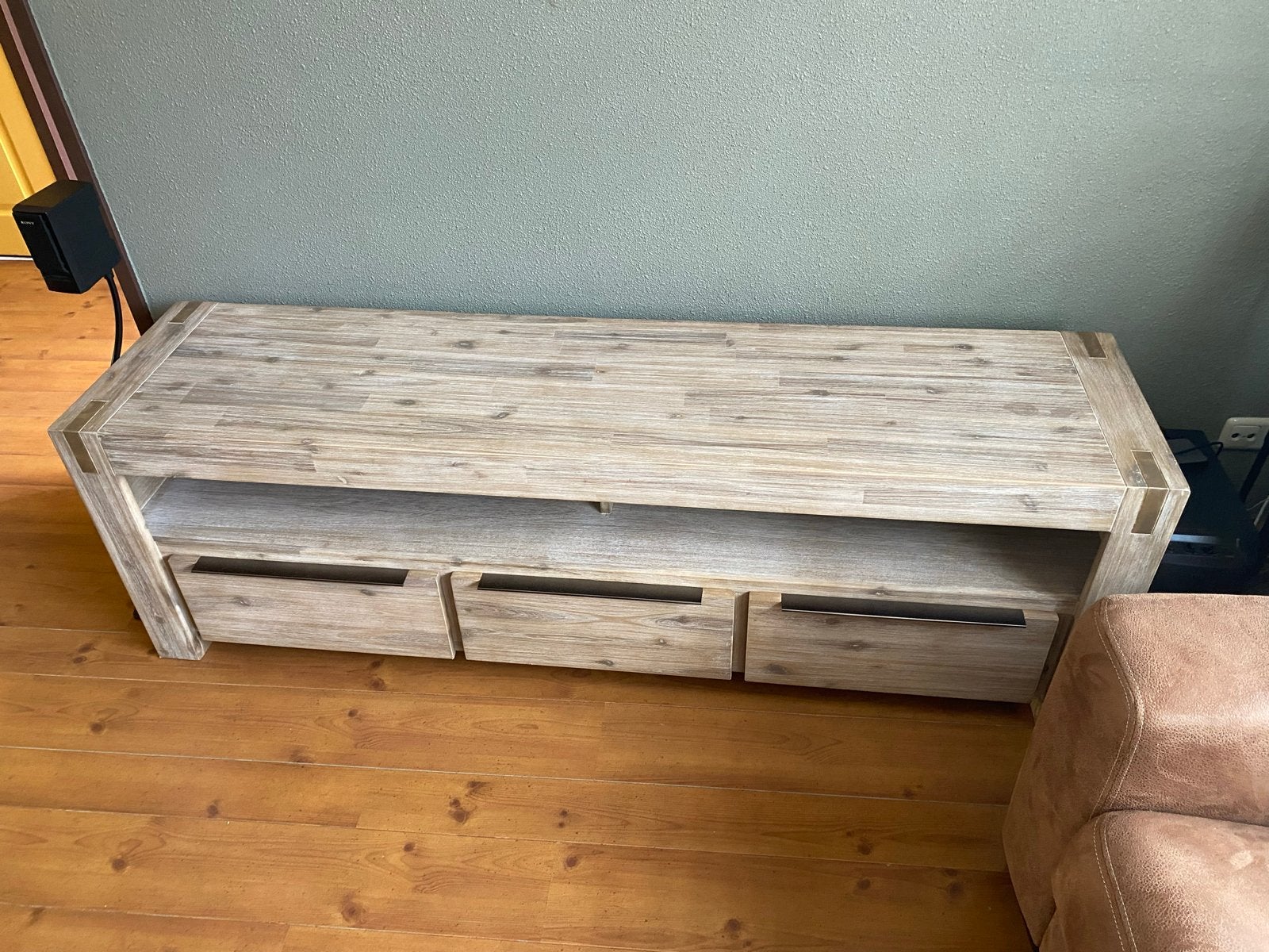 TV-kast Salzburg White Washed Acacia Hout - Pronto Wonen, Ophalen, Gebruikt, 150 tot 200 cm, Minder dan 100 cm