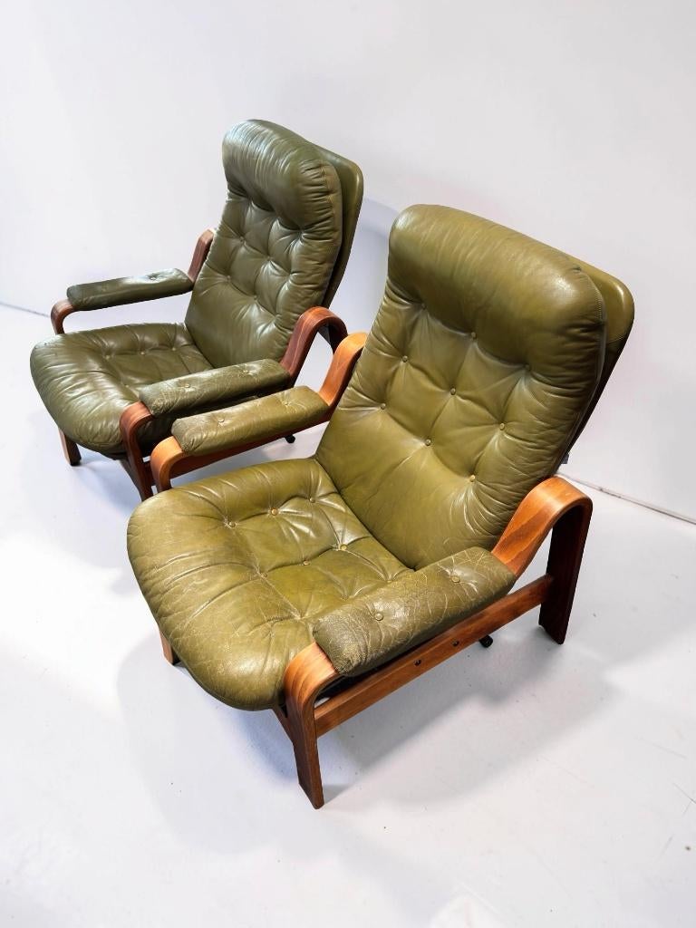 Set van 2 olijfgroene loungestoelen – Göte Möbler jaren ’70, Ophalen, Minder dan 50 cm, -, -