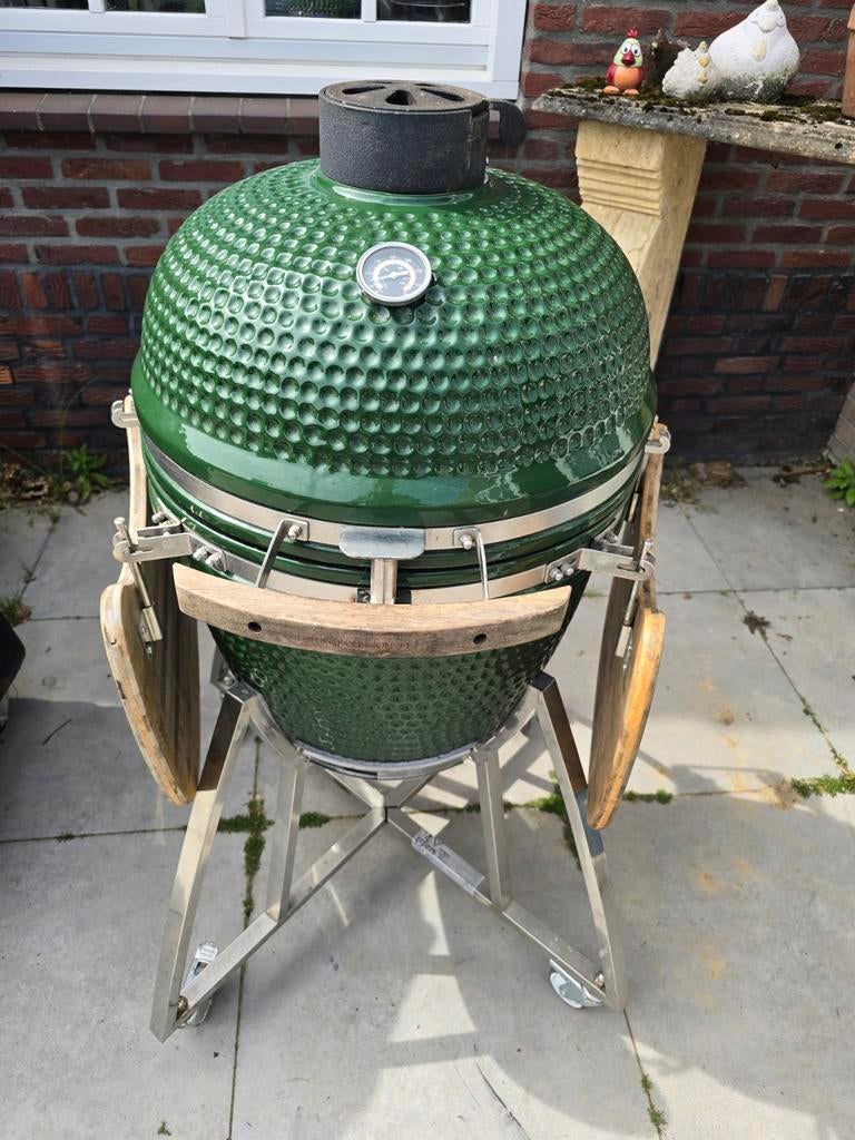 Kamado L Egg BBQ- Groen Keramiek met Onderstel, Tuin en Terras, Houtskoolbarbecues, Ophalen, Gebruikt, Onbekend