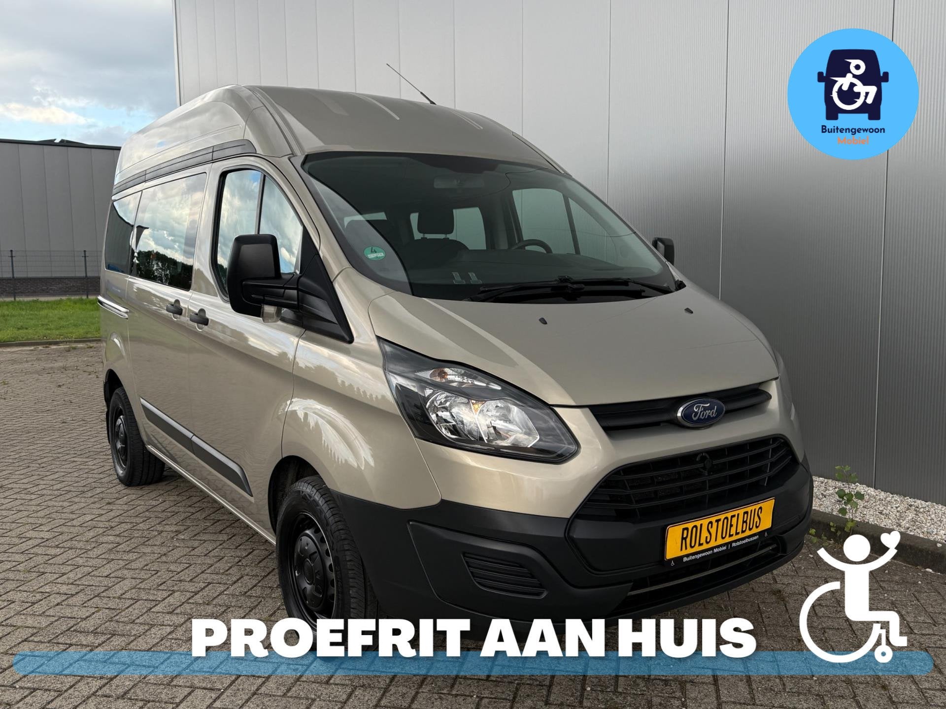 Ford Transit Custom Rolstoelbus (2017) Sixway Rolstoellift, Auto's, Bestelauto's, Voorwielaandrijving, 12 maanden, Stof, Beige