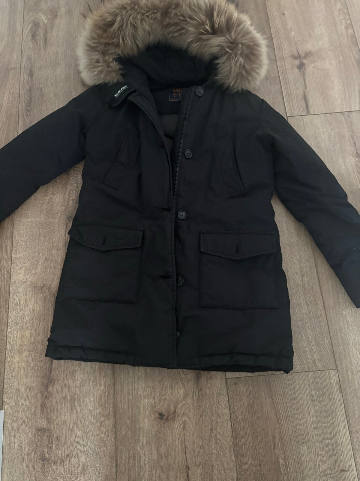Woolrich Arctic Parka Zwart met Bontkraag - Maat 14 (S), Ophalen of Verzenden, Zo goed als nieuw, Maat 36 (S), Zwart